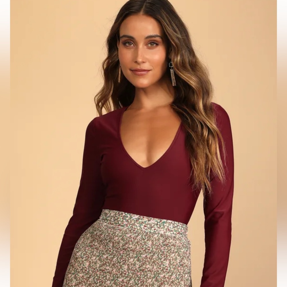 Plum long sleeve vneck bodysuit